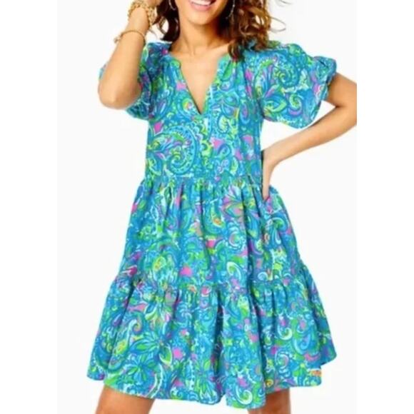 0105 NWT Lilly Pulitzer Shannon Short Sleeve- Seabreeze Blue Hey Gullfriend sz S - Picture 1 of 8
